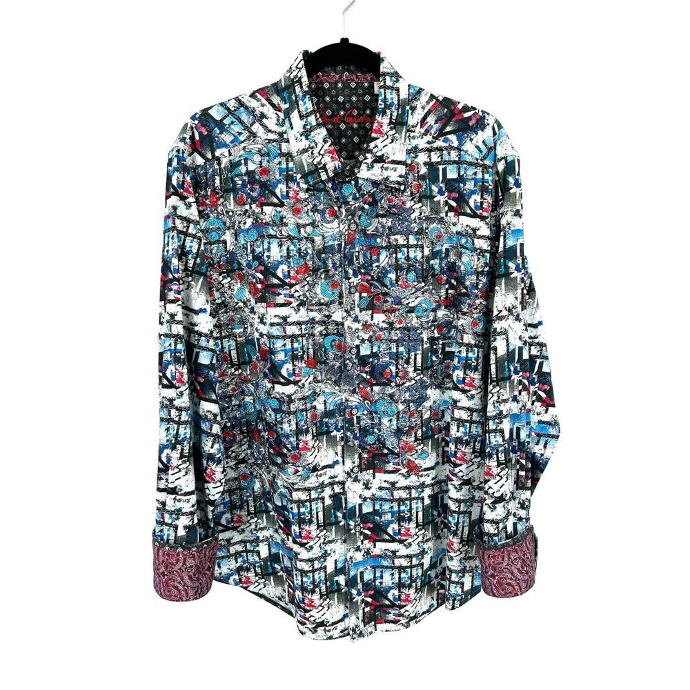 Robert Graham Larson Abstract Print Embroidered Long Sleeve Button Up Shirt Xl